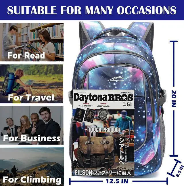 Alt view image 2 of 5 - Galaxy Backpack for College Sturdy Bookbag Travel Business with USB Charging Port Laptop compartment Chest Straps Anti Theft Night Light Reflective (Galaxy)