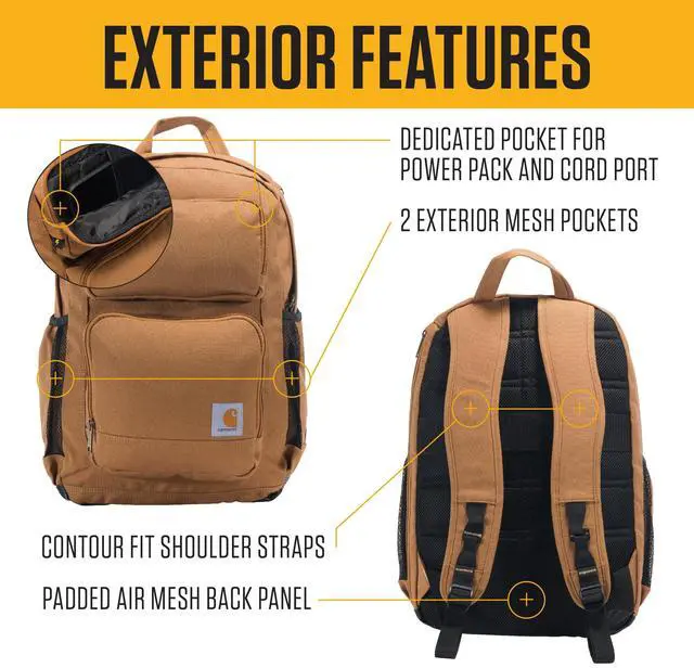 Alt view image 4 of 5 - Carhartt 28L Dual-Compartment Backpack, Durable Pack with Laptop Sleeve and Duravax Abrasion Resistant Base, Carhartt Brown