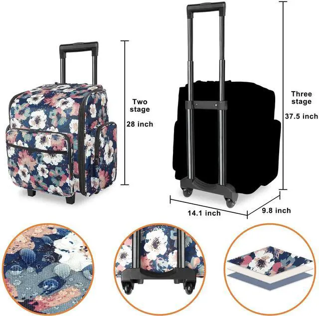 Alt view image 3 of 5 - YOREPEK Rolling Craft Bag, Large Roller Scrapbook Tote with Wheels, Water Resistant Scrapbooking Storage Organizer for Scrap Book Stickers Supplies and Tools, Gift for Crafter Artist Teacher, Floral