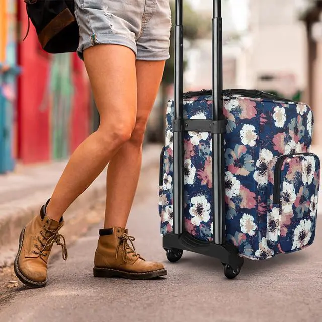 Alt view image 2 of 5 - YOREPEK Rolling Craft Bag, Large Roller Scrapbook Tote with Wheels, Water Resistant Scrapbooking Storage Organizer for Scrap Book Stickers Supplies and Tools, Gift for Crafter Artist Teacher, Floral