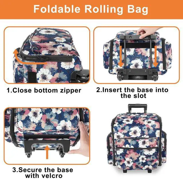 Alt view image 5 of 5 - YOREPEK Rolling Craft Bag, Large Roller Scrapbook Tote with Wheels, Water Resistant Scrapbooking Storage Organizer for Scrap Book Stickers Supplies and Tools, Gift for Crafter Artist Teacher, Floral