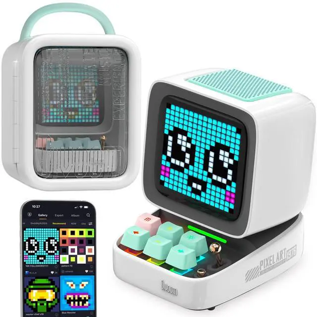 Main image of Divoom Ditoopro Pixel Art Speaker with LED Display, Portable Bluetooth Speaker, Smart Alarm Clocks, Retro Aesthetic Decor for Kitchen, Bedroom, Office, White