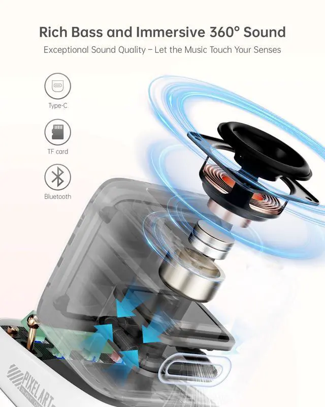 Alt view image 2 of 5 - Divoom Ditoopro Pixel Art Speaker with LED Display, Portable Bluetooth Speaker, Smart Alarm Clocks, Retro Aesthetic Decor for Kitchen, Bedroom, Office, White