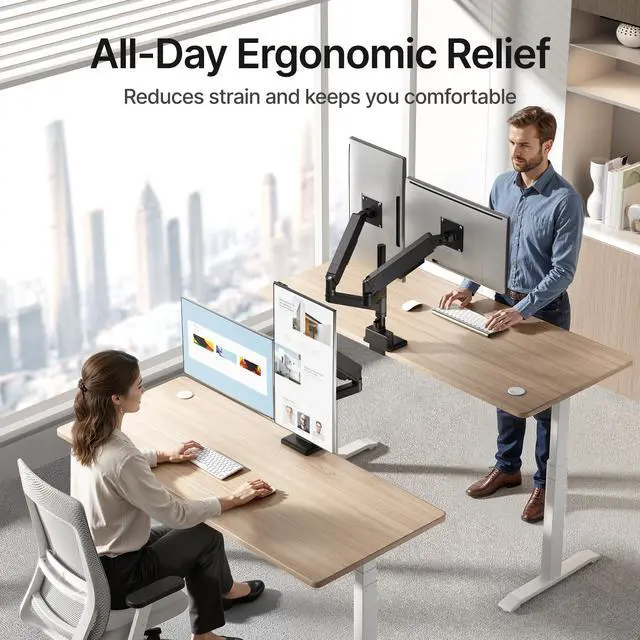 Alt view image 4 of 5 - monTEK Dual Monitor Mount Tall Monitor arms for 2 Monitors for 17 to 35 Inch Curved Screen Holds 35 Lbs Adjustable Heavy Duty Monitor Desk Mount Cable Management, VESA 75/100mm, MA1007PBK-D