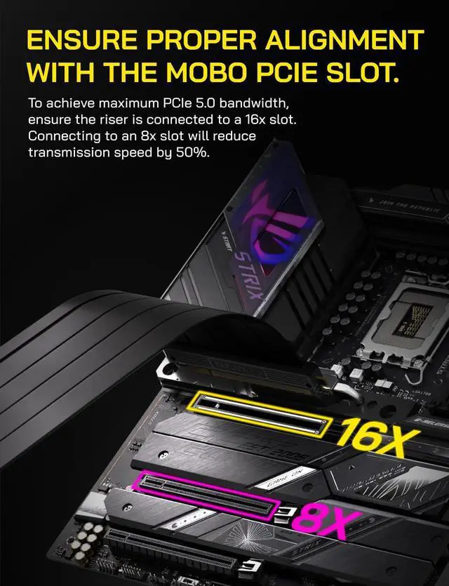 Alt view image 4 of 5 - EZDIY-FAB PCIe 5.0 X16 Riser Cable,128GB/s Bandwidth, for RTX 50/40 & RX 9000/7000 GPUs, PCIe Extension Card, Backward Compatible with PCIe 4.0/3.0,Vertical GPU Mount,Straight-20cm,Black