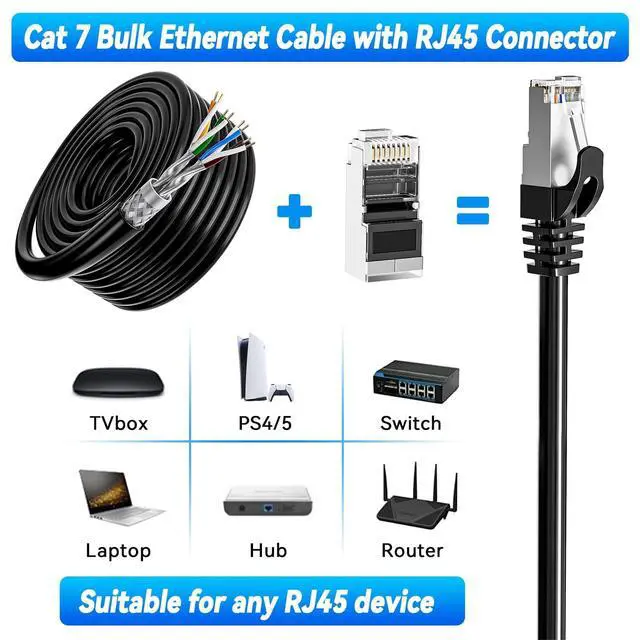 Alt view image 3 of 5 - Cat 7 Outdoor Ethernet Cable 200ft Bulk (10 RJ45), Cat7 SFTP Triple Shielded Ethernet Cable, High Speed 10Gbps, 24AWG, Waterproof, Direct Burial, UV Resistant Internet Cables 200ft for Modem Router