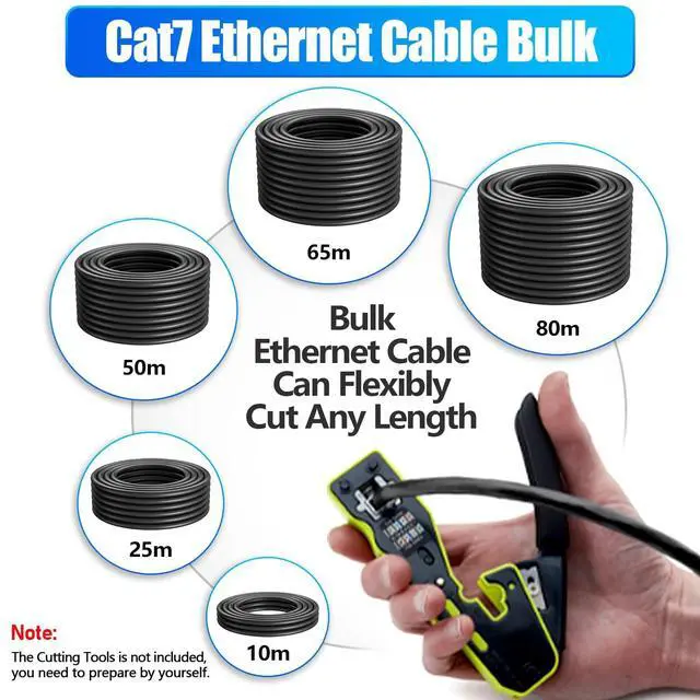 Alt view image 4 of 5 - Cat 7 Outdoor Ethernet Cable 200ft Bulk (10 RJ45), Cat7 SFTP Triple Shielded Ethernet Cable, High Speed 10Gbps, 24AWG, Waterproof, Direct Burial, UV Resistant Internet Cables 200ft for Modem Router