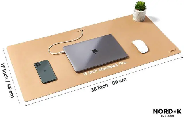 Alt view image 2 of 5 - Nordik Leather Desk Mat Cable Organizer - Champagne Beige 35 X 17 inch - Premium Extended Mouse Mat for Home Office Accessories - Non-Slip Vegan Leather Desk Pad Protector & Desk Blotter Pad