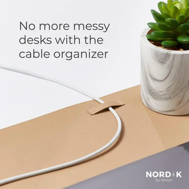 Alt view image 4 of 5 - Nordik Leather Desk Mat Cable Organizer - Champagne Beige 35 X 17 inch - Premium Extended Mouse Mat for Home Office Accessories - Non-Slip Vegan Leather Desk Pad Protector & Desk Blotter Pad