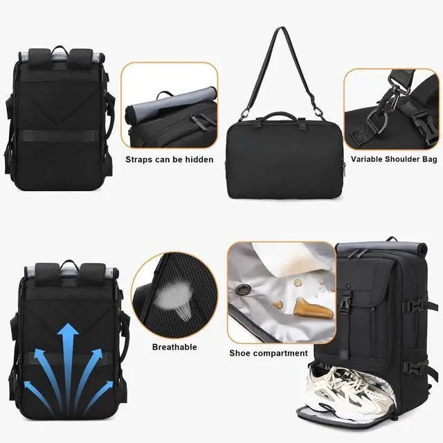 Alt view image 4 of 5 - Ogetok Travel Laptop Backpack Carry on Backpack, Large Luggage Bag Backpacks Suitcase for Men Women, Business Weekender Shoulder Bag Personal Item Travel Bag Casual Daypack Fit 15.6 inch Laptop, Black