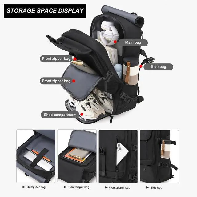 Alt view image 5 of 5 - Ogetok Travel Laptop Backpack Carry on Backpack, Large Luggage Bag Backpacks Suitcase for Men Women, Business Weekender Shoulder Bag Personal Item Travel Bag Casual Daypack Fit 15.6 inch Laptop, Black