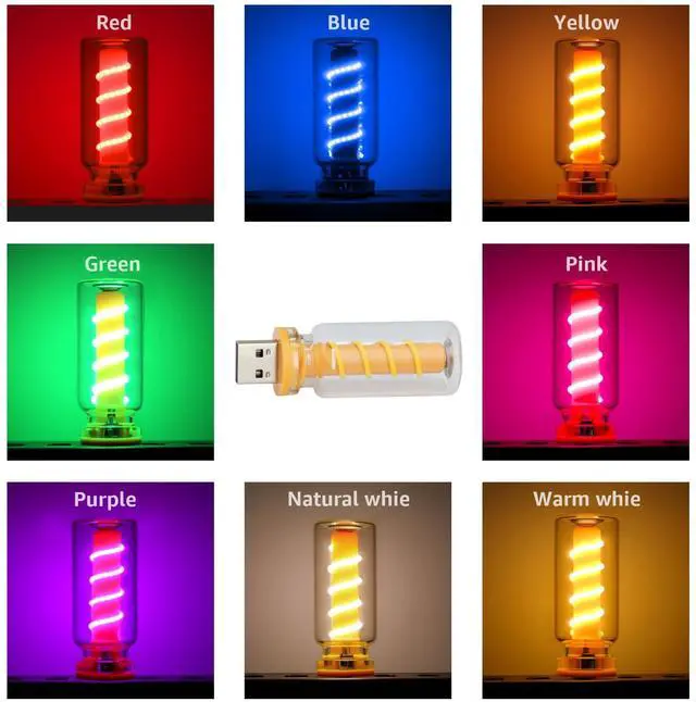 Alt view image 3 of 5 - USB Lights for Car, 6 Pcs Retro Car Interior Lights Set with USB C Adapter - Vintage Touch-Dimmable LED Ambient Lighting - Mini Decorative Light for Auto & Home (Red+Blue+Yellow+Green+Pink+Purple)