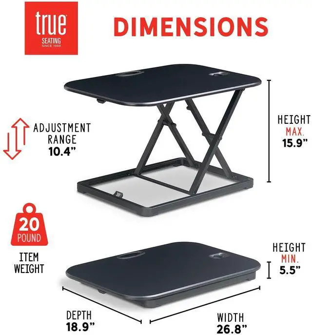 Alt view image 3 of 5 - TrueSeating Ergo Height Adjustable, Small, Black