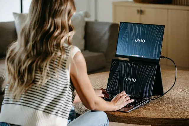 Alt view image 3 of 5 - VAIO 14" Portable Monitor | Ultra-Light Carbon Fiber Design (0.72 lbs) | WUXGA (1920 x 1200) | USB-C Single Cable | Origami Stand Case | Crafted in Japan