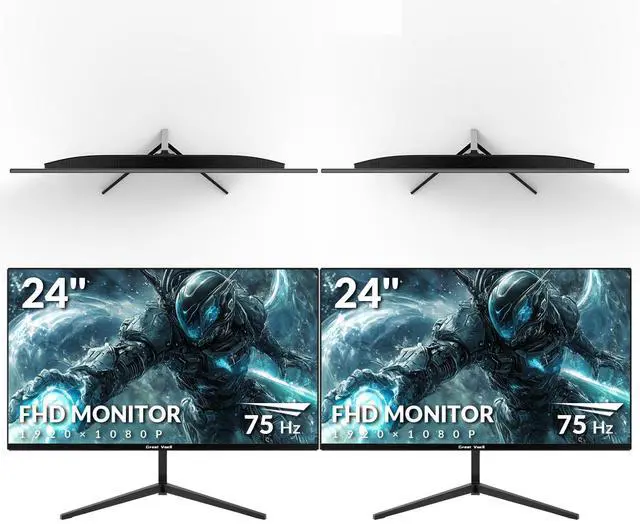 Main image of Great voell 2X Pack - 23.8 Inch Gaming Monitor, 75Hz/FHD(1920 * 1080) 1K Computer Monitor, Support HDMI/VGA Display, FreeSync, 99% sRGB, 1500:1 Contrast Ratio for Home Office & Gaming-Wall Mountable