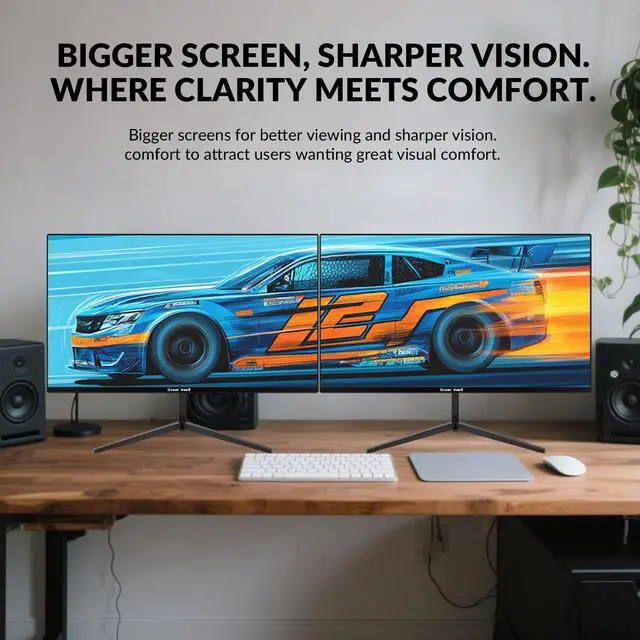 Alt view image 2 of 5 - Great voell 2X Pack - 23.8 Inch Gaming Monitor, 75Hz/FHD(1920 * 1080) 1K Computer Monitor, Support HDMI/VGA Display, FreeSync, 99% sRGB, 1500:1 Contrast Ratio for Home Office & Gaming-Wall Mountable