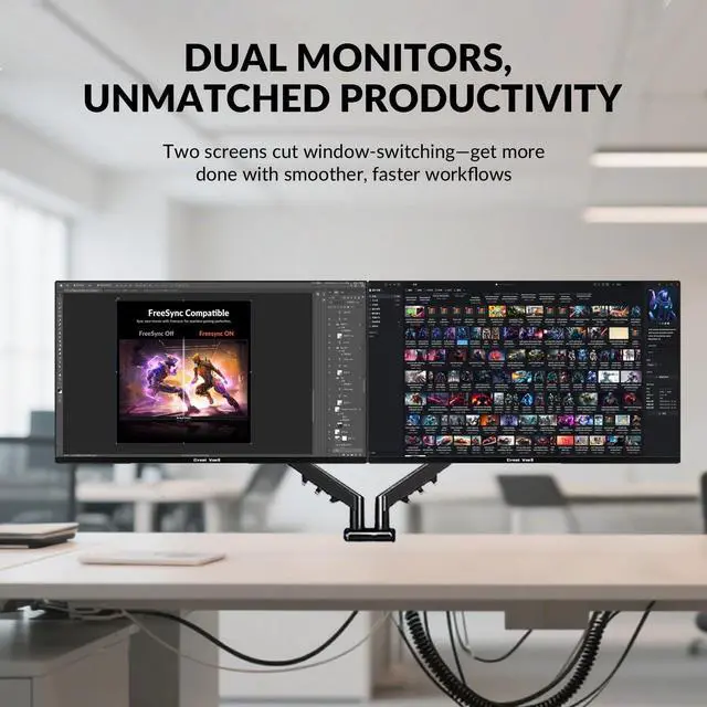 Alt view image 3 of 5 - Great voell 2X Pack - 23.8 Inch Gaming Monitor, 75Hz/FHD(1920 * 1080) 1K Computer Monitor, Support HDMI/VGA Display, FreeSync, 99% sRGB, 1500:1 Contrast Ratio for Home Office & Gaming-Wall Mountable