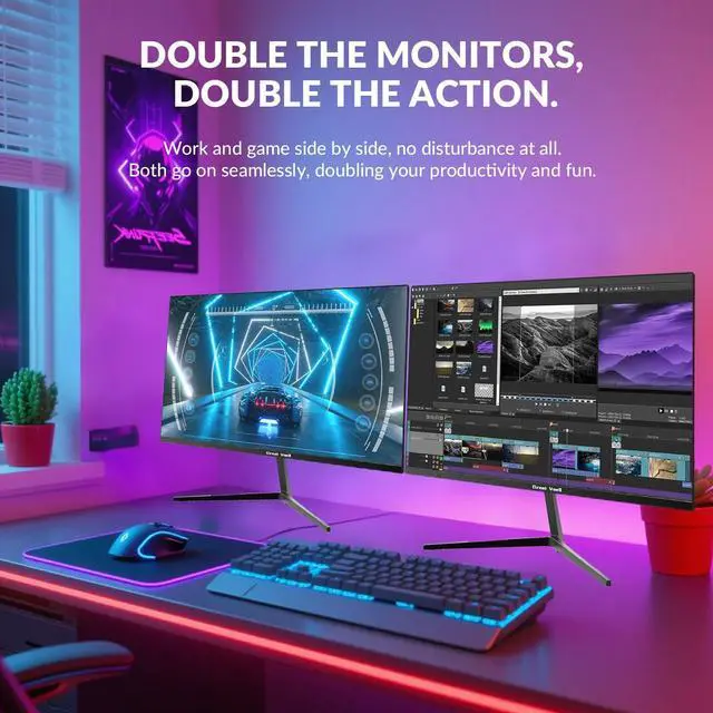 Alt view image 4 of 5 - Great voell 2X Pack - 23.8 Inch Gaming Monitor, 75Hz/FHD(1920 * 1080) 1K Computer Monitor, Support HDMI/VGA Display, FreeSync, 99% sRGB, 1500:1 Contrast Ratio for Home Office & Gaming-Wall Mountable