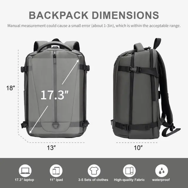 Alt view image 3 of 5 - BAGOK Travel Backpack for Men and Women, Flight-Approved Carry-On Backpack with Laptop Compartment; Large-Capacity Personal Item for Business, Work, School, or Weekend Trips (Gray).