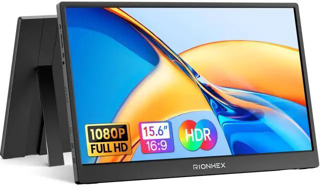 Main image of Rionhex Portable Monitor 15.6" FHD 1080P IPS HDR, USB-C HDMI Plug&Play Laptop Monitor with Kickstand & Speakers, Travel & Gaming Monitor for Laptop/PC/Mac/PS5/Xbox/Switch