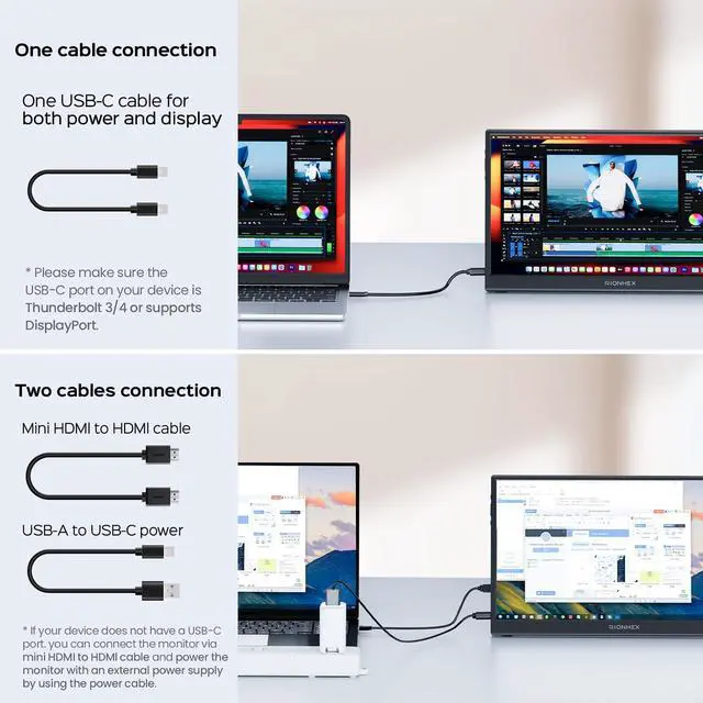 Alt view image 3 of 5 - Rionhex Portable Monitor 15.6" FHD 1080P IPS HDR, USB-C HDMI Plug&Play Laptop Monitor with Kickstand & Speakers, Travel & Gaming Monitor for Laptop/PC/Mac/PS5/Xbox/Switch