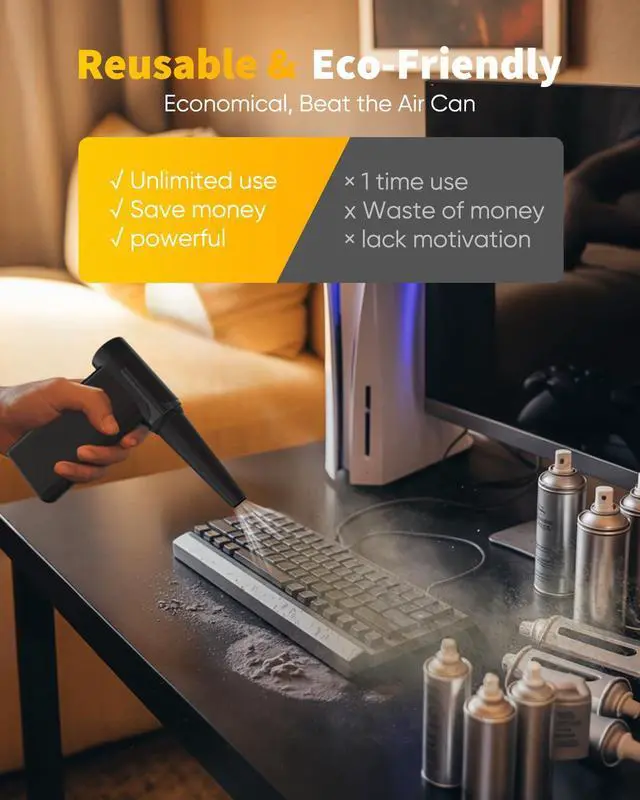 Alt view image 4 of 5 - NEVERLAND Electric Air Blower - 240000RPM High-Speed Cordless Air Duster, 8-Speed Adjustable, USB Charging Battery-Powered Dust Blower for Keyboard, Computer, Electronics, Car, Pet Hair Cleaning