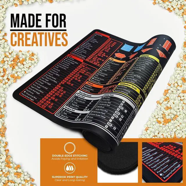 Alt view image 2 of 4 - Loop Hut Shortcut Keys Mousepad - for Illustrator Users - Extra Large Desk Mat | 31.5x15.75in XL | Non-Slip Rubber Base | Durable Stitched Edge
