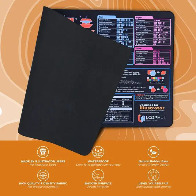 Alt view image 3 of 4 - Loop Hut Shortcut Keys Mousepad - for Illustrator Users - Extra Large Desk Mat | 31.5x15.75in XL | Non-Slip Rubber Base | Durable Stitched Edge