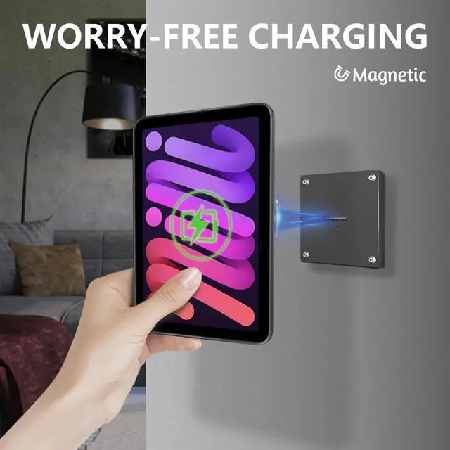 Alt view image 2 of 5 - Zilvex Wall Mount Magnetic Kit for Apple iPad mini 6 & iPad mini(A17 Pro) 8.3-in 15W Fast Charge Magnetic Tablet Wall Mount with 360° Rotation, TPU Case, Smart Home Display