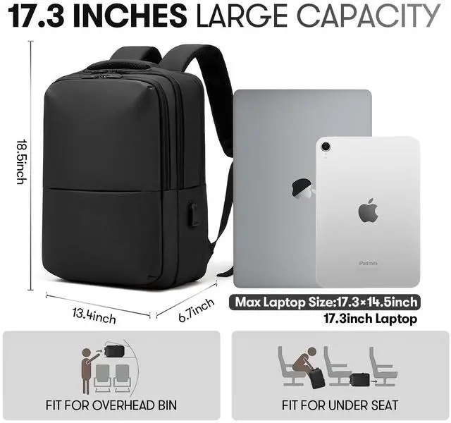 Alt view image 3 of 5 - 16.9 Inch Laptop Backpack for Travel Water Resistant College Backpack for Men/Women Laptop Bag with USB Charging Port,Black