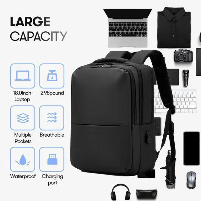 Alt view image 5 of 5 - 16.9 Inch Laptop Backpack for Travel Water Resistant College Backpack for Men/Women Laptop Bag with USB Charging Port,Black