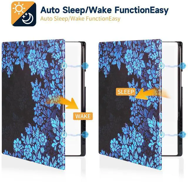Alt view image 4 of 5 - QIOFEARTH Case for Remarkable Paper Pro Tablet 11.8" (2024 Released) Lightweight and Hard Back Shell Protective Book Folio Cover,Have Auto Sleep/Wake,Pen Holder and Pen Tips Box (Blue Flowers)