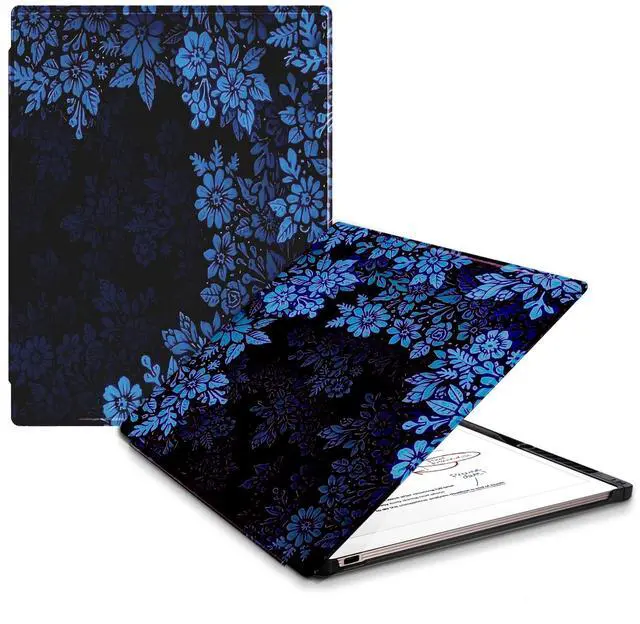 Main image of QIOFEARTH Case for Remarkable Paper Pro Tablet 11.8" (2024 Released) Lightweight and Hard Back Shell Protective Book Folio Cover,Have Auto Sleep/Wake,Pen Holder and Pen Tips Box (Blue Flowers)
