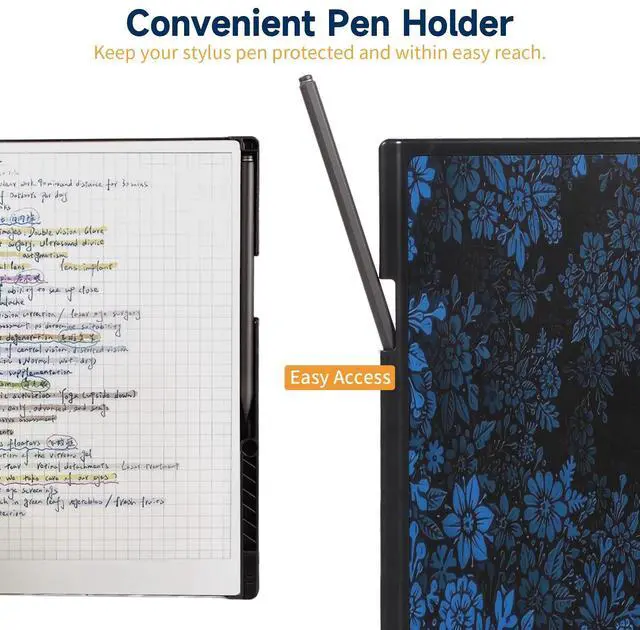 Alt view image 5 of 5 - QIOFEARTH Case for Remarkable Paper Pro Tablet 11.8" (2024 Released) Lightweight and Hard Back Shell Protective Book Folio Cover,Have Auto Sleep/Wake,Pen Holder and Pen Tips Box (Blue Flowers)