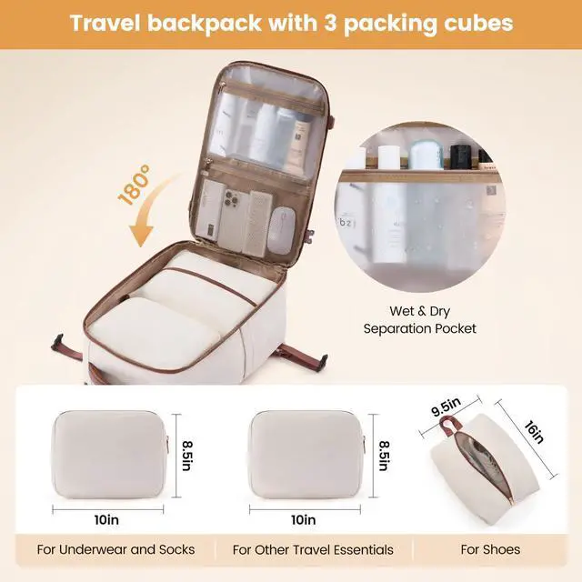 Alt view image 3 of 5 - LOVEVOOK 40L Travel Backpack for Women,Carry on Luggage Backpack Flight Approved with 3 Packing Cubes,Waterproof Personal Item Travel Bag fits 17 Inch Laptop,Overnight Weekender Business Daypack