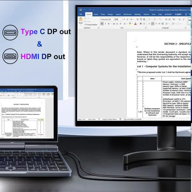Alt view image 3 of 5 - Mini Laptop, Small Laptop Win 11 Pro 8 inch HD Touch Screen N150 2-in-1 Pocket PC 12GB LPDDR5 RAM, 512GB/1TB SSD Wi-Fi 6,BT 5.2,HDMI,2MP Camera Convertible Laptop (N150-12GB+512GB)