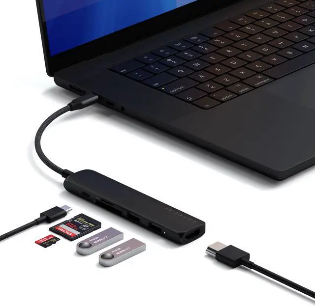 Main image of Satechi 6 in 1 USB C Hub Multiport Adapter with HDMI 4K@60Hz, 100W PD Charging, 2X USB-A Data Ports, Micro/SD Card Readers for MacBook Air/Pro M4, iPad, Windows  Black