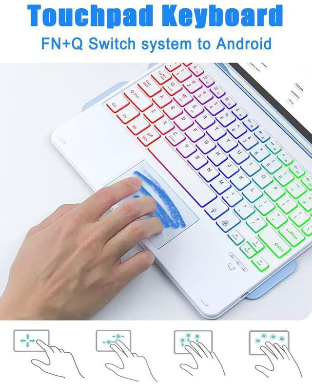 Alt view image 5 of 5 - MePadKey Touchpad Keyboard Case for Samsung Galaxy Tab A9 Plus 11 inch SM-X210/X215/X216, 360 Degree Rotating Cover with Color Backlight Magnetic Removable Keyboard for Tablet A9+ (Sky Blue+White)