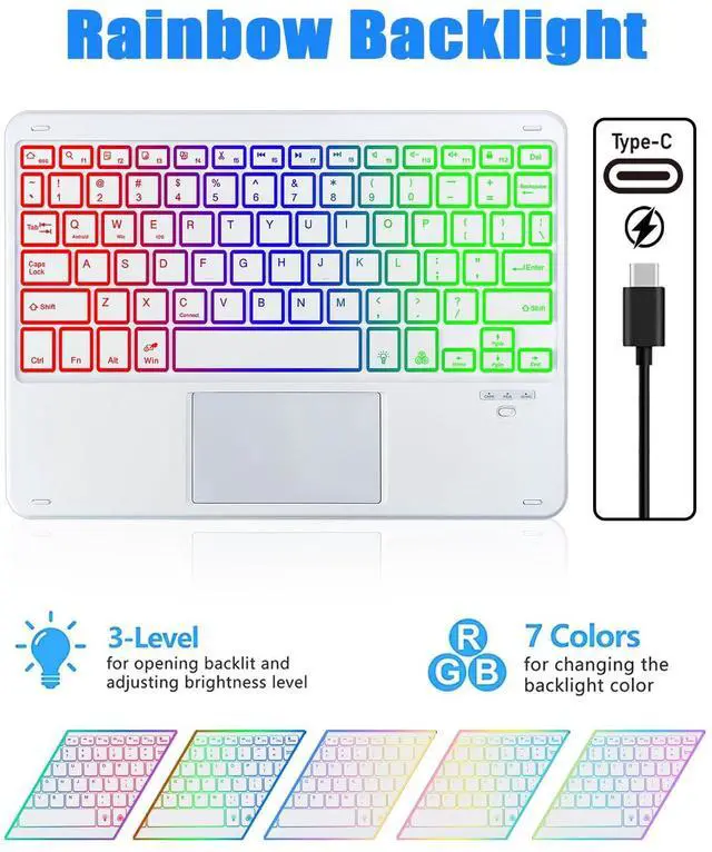 Alt view image 4 of 5 - MePadKey Touchpad Keyboard Case for Samsung Galaxy Tab A9 Plus 11 inch SM-X210/X215/X216, 360 Degree Rotating Cover with Color Backlight Magnetic Removable Keyboard for Tablet A9+ (Sky Blue+White)