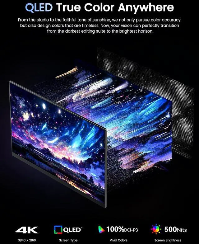 Alt view image 4 of 5 - UPERFECT Portable Monitor 4K 120HZ QLED 17.3" | 0.1ms Gaming Monitor, 500 Nits | 3840 * 2160 UHD |100% DCI-P3 | USB-C & HDMI | VESA & Kickstand | Travel Screen for Laptop, Computer, Game Consoles