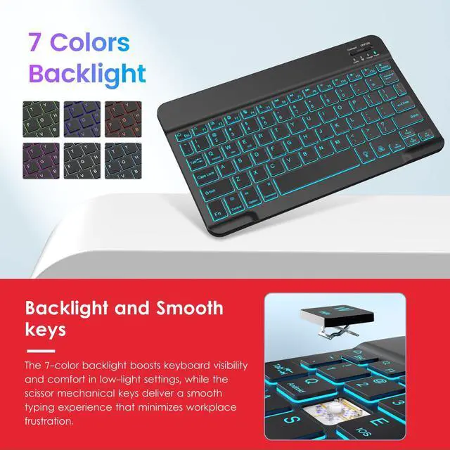 Alt view image 3 of 5 - VIKESI Keyboard Case for iPad (A16,2025) 11th Generation/iPad 10th Generation Case (10.9" 2022),Premium Leather Smart Cover,Built-in Breathing Light,Function Row,Pencil Holder,Card Slots - Bright Red