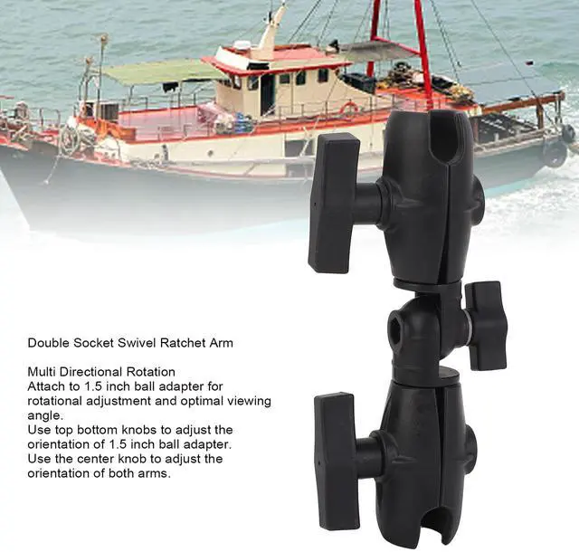 Alt view image 2 of 5 - 8.1 Double Socket Swivel Ratchet Arm for C Size 1.5in Ball Components, 10.5lbs Static Load, 3lbs Moving Load, 360 Degree Rotation