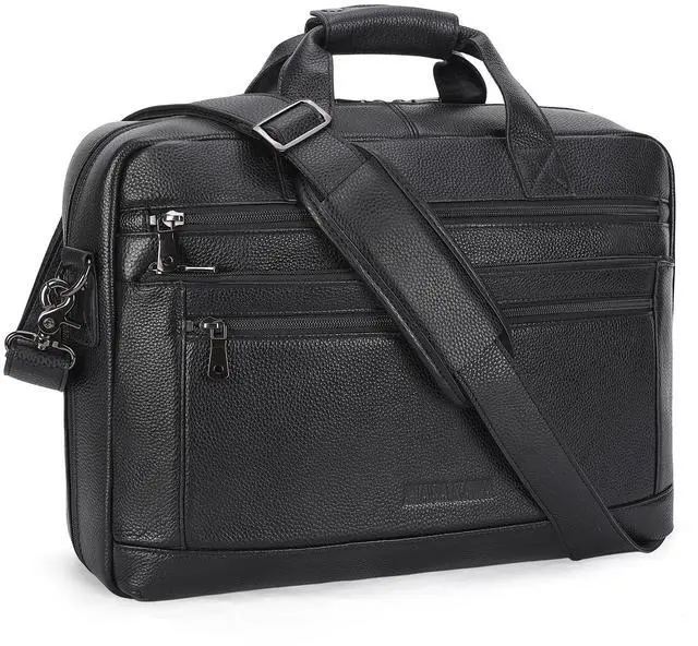 Main image of Masa Kawa Mens Leather Briefcase for 16" Laptop Waterproof Crossbody Shoulder Messenger Bag Computer Attache Case for Business Travel Work, Black