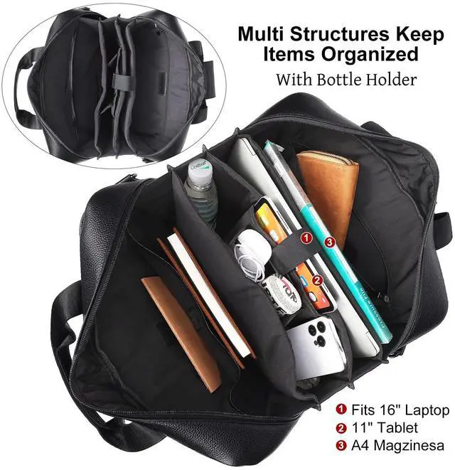 Alt view image 5 of 5 - Masa Kawa Mens Leather Briefcase for 16" Laptop Waterproof Crossbody Shoulder Messenger Bag Computer Attache Case for Business Travel Work, Black