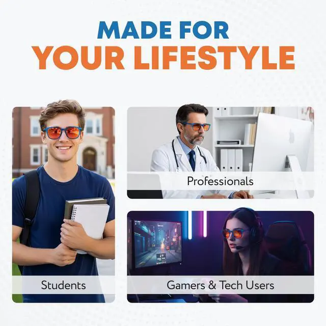 Alt view image 4 of 5 - Prospek Blue Light Blocking Glasses FLARE  Orange Lenses Filter 99.9% Blue Light, May Improve Sleep, Focus & Eye Protection