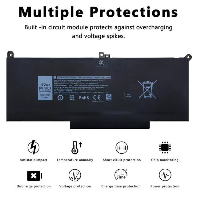 Alt view image 3 of 5 - F3YGT Laptop Battery Replacement for Dell Latitude 12 7000 7280 7290/13 7000 7380 7390 P29S002/14 7000 7480 7490 P28S P28S001 P73G P73G002 Series DM3WC 0DM3WC DM6WC 2X39G KG7VF V4940 (7.6V/60Wh)
