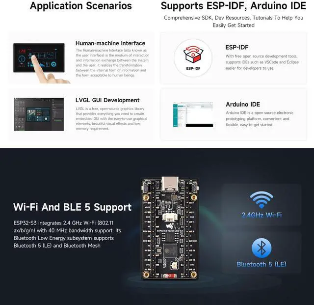 Alt view image 5 of 5 - Waveshare ESP32-S3 1.9inch Display Development Board, 170×320 Pixels, 262K Color, 32-bit LX7 Dual-core,32-bit LX7 Dual-core, Up to 240MHz, 90° Rotation Support, with Touch Function