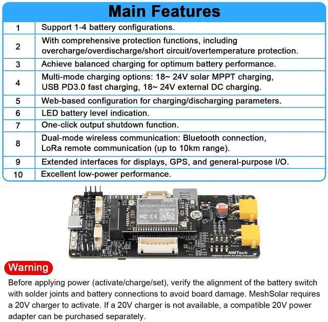 Alt view image 2 of 5 - Meshsolar Development Board NRF52840+SX1262 GPS Location Support Bluetooth Low Power Consumption LoRa Wireless Communication for Solar Power Supply System/Remote Monitoring/Meshtastic LiFePO Version