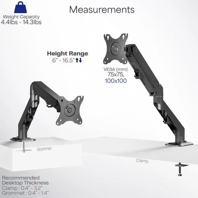 Alt view image 4 of 5 - VIVO Heavy Duty Single Monitor Tension Arm for up to 27 inch Screens, Holds 14.3 lbs, Premium Desk Mount Stand, Black, STAND-V101O