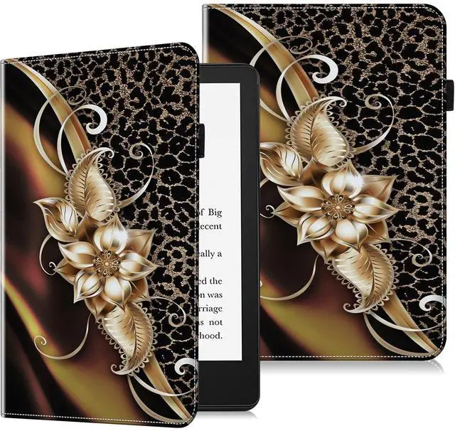 Main image of VODEFOX Case for 7" Kindle Paperwhite 12th Generation 2025/2024 & Kindle Colorsoft Signature Edition 2024,PU Leather Cover for Kindle Paperwhite Signature 2024 7 Inch - Metallic Flower